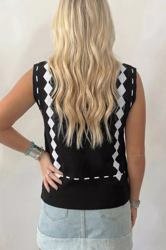 Western Horse Geometric Print Mock Neck Sweater Vest Trendsi