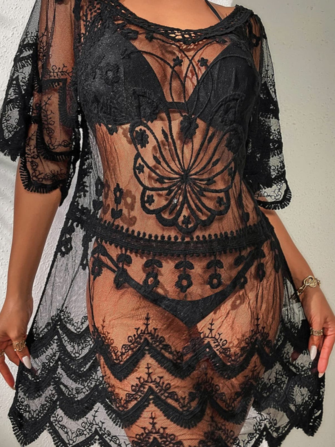 TEEK - Lace Round Neck Half Sleeve Cover-Up DRESS TEEK Trend