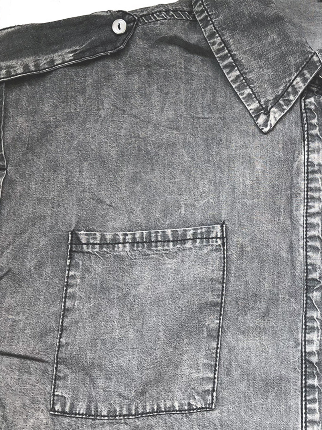 TEEK - Collared Neck Cap Sleeve Denim Top TOPS TEEK Trend