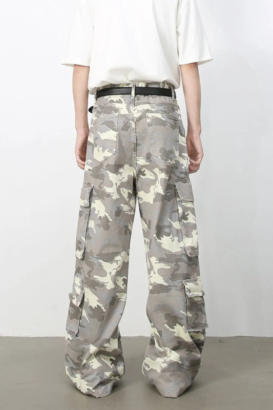 TEEK - Mens Grey Camouflage Wide Leg Cargo Jeans JEANS TEEK Trend