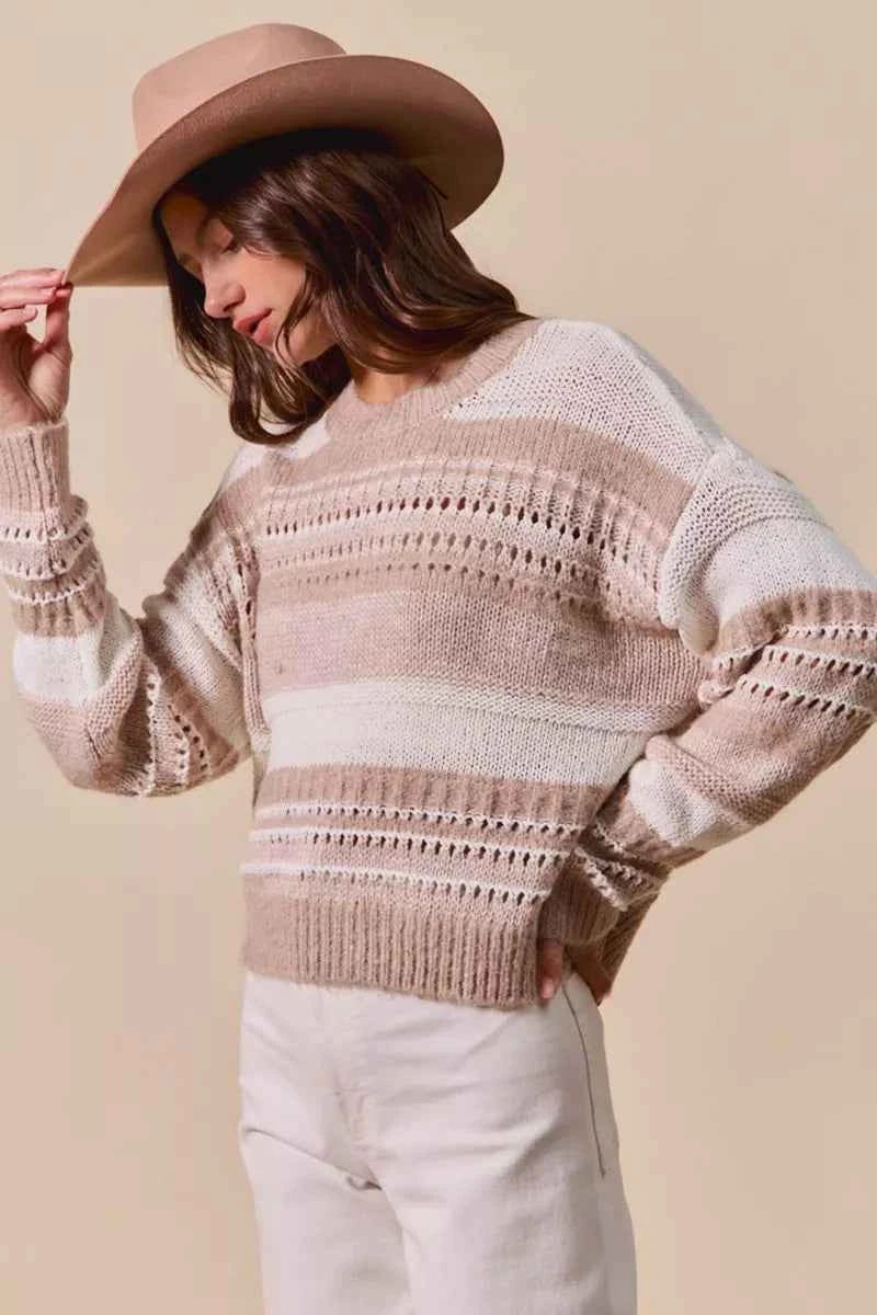 TEEK - Variegated Stripe Textured Loose Fit Sweater TOPS TEEK Trend