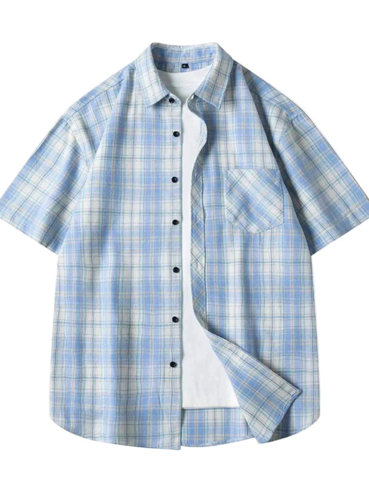 TEEK - Mens Plus Size Casual Plaid Short Sleeve Shirt TOPS TEEK Trend Light Blue M