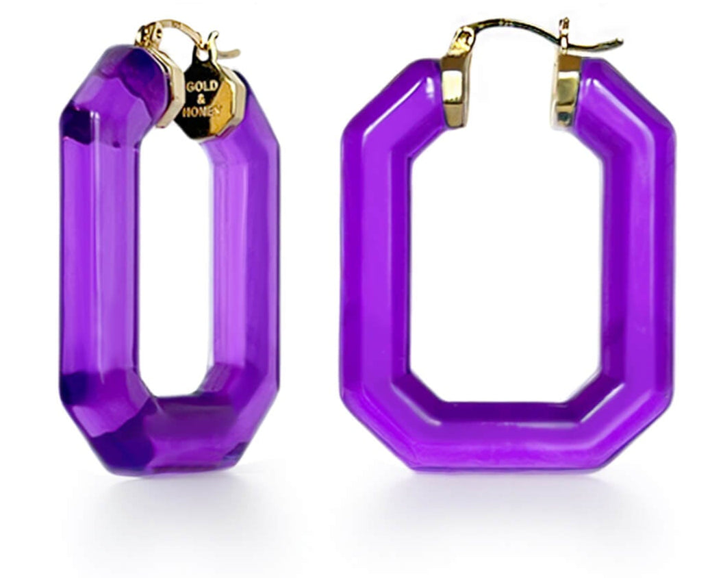 TEEK - Emerald Gem Lucite Hoop Earrings JEWELRY TEEK GNH PURPLE