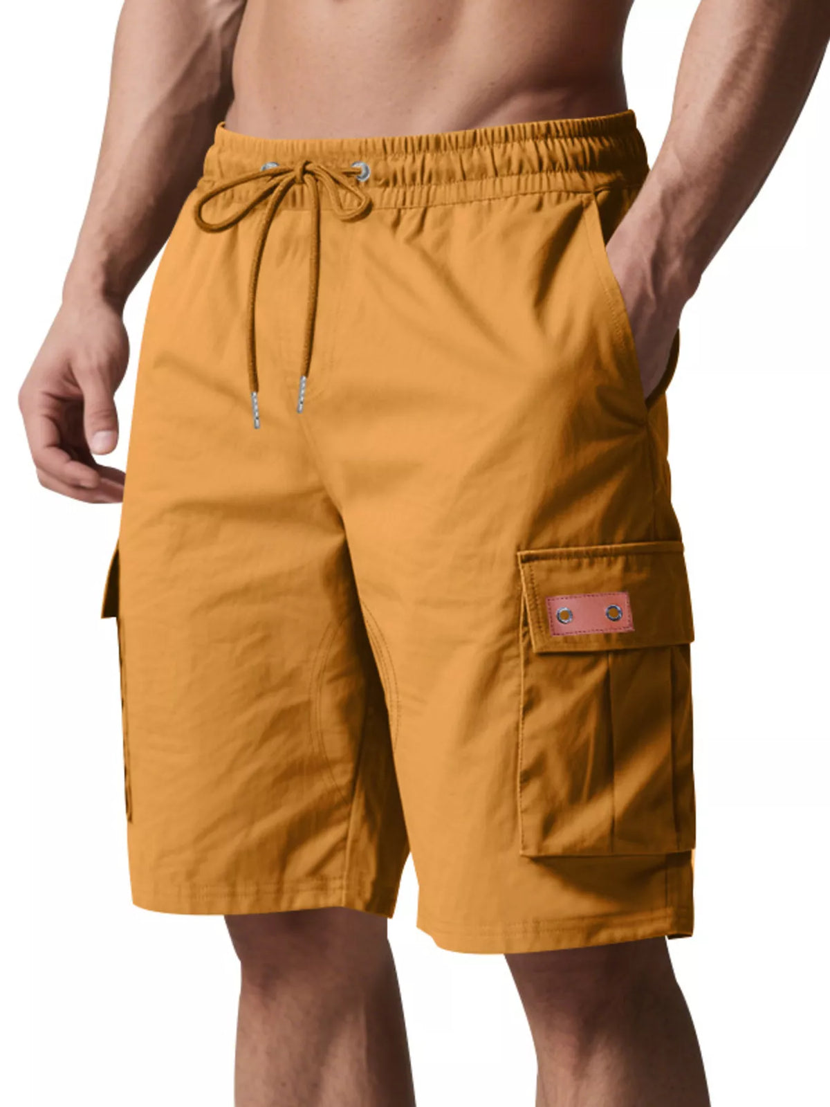 TEEK - Mens Full Size Cargo Shorts with Drawstring Plus Size SHORTS TEEK Trend Mustard S