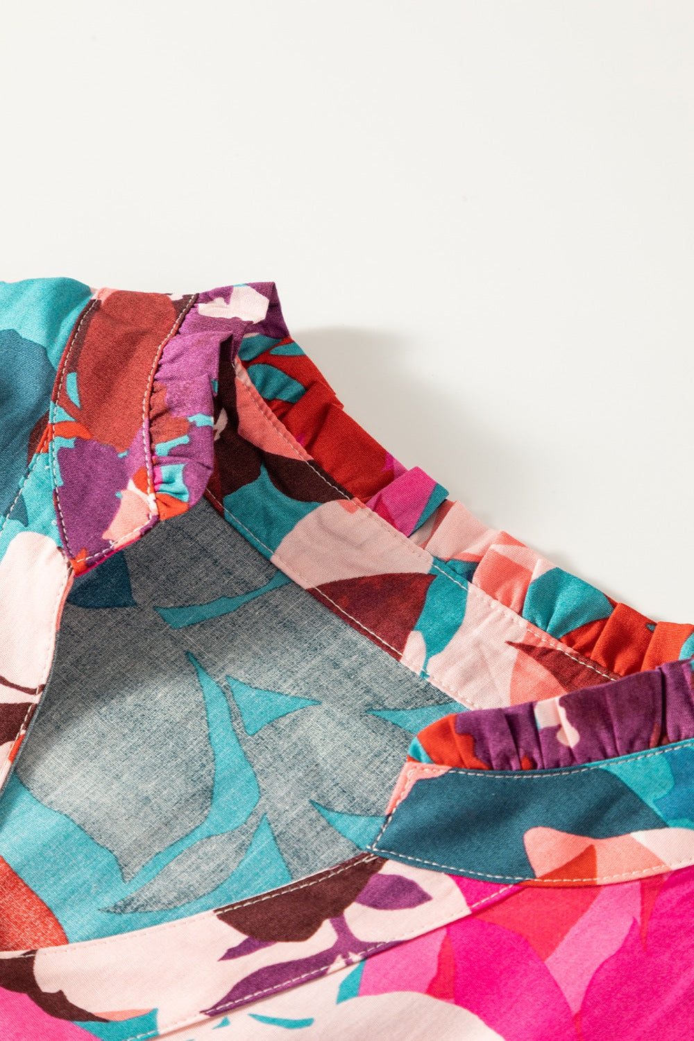 TEEK - Multicolor Notched Puff Sleeve Blouse TOPS TEEK Trend