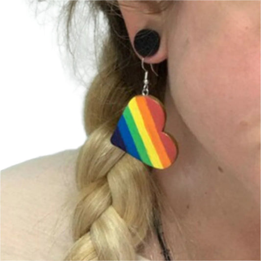TEEK - Rainbow Leather Colorful Striped Heart Earrings JEWELRY TEEK Trend