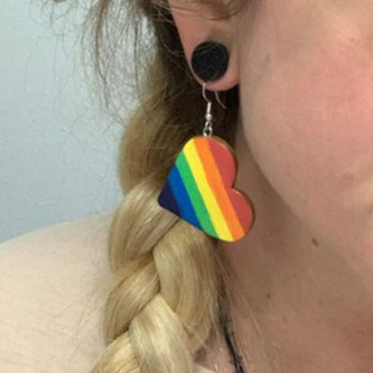 TEEK - Rainbow Leather Colorful Striped Heart Earrings