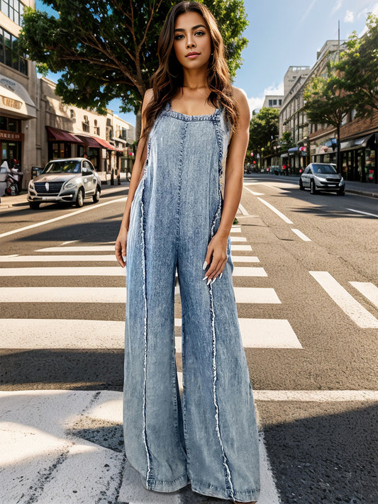 TEEK - Adjustable Strap Wide Leg Denim Overalls OVERALLS TEEK Trend