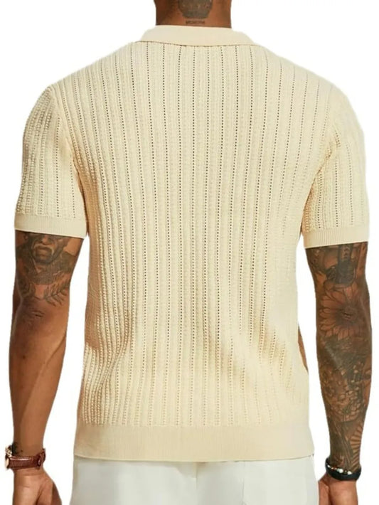 TEEK - Mens Openwork Button Down Collared Neck Shirt TOPS TEEK Trend