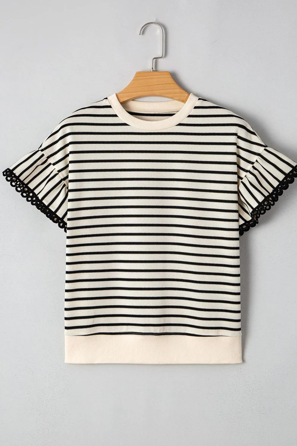 TEEK - Striped Round Neck Ruffle Sleeve Blouse JEANS TEEK Trend