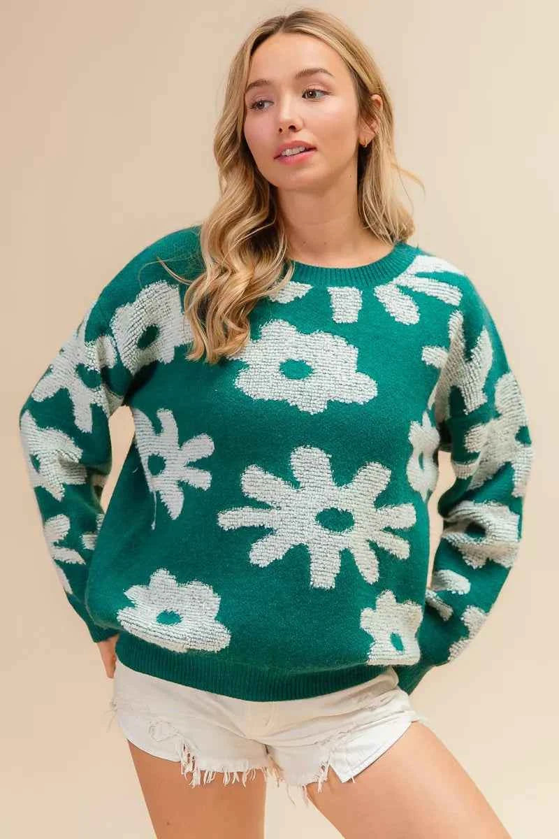 TEEK - Flower Pattern Long Sleeves Sweater Top TOPS TEEK Trend