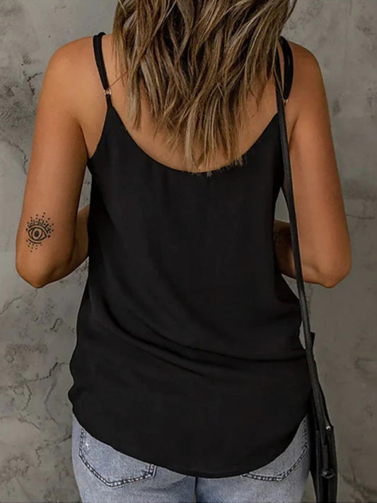 TEEK - Sheer Trim V-Neck Spaghetti Strap Cami TOPS TEEK Trend