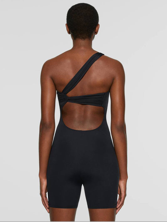 TEEK - Black Single Shoulder Active Shorts Romper JUMPSUIT TEEK Trend