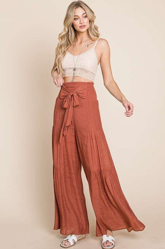 TEEK - Plus Size Tied Front Ruched Waist Pants PANTS TEEK FG