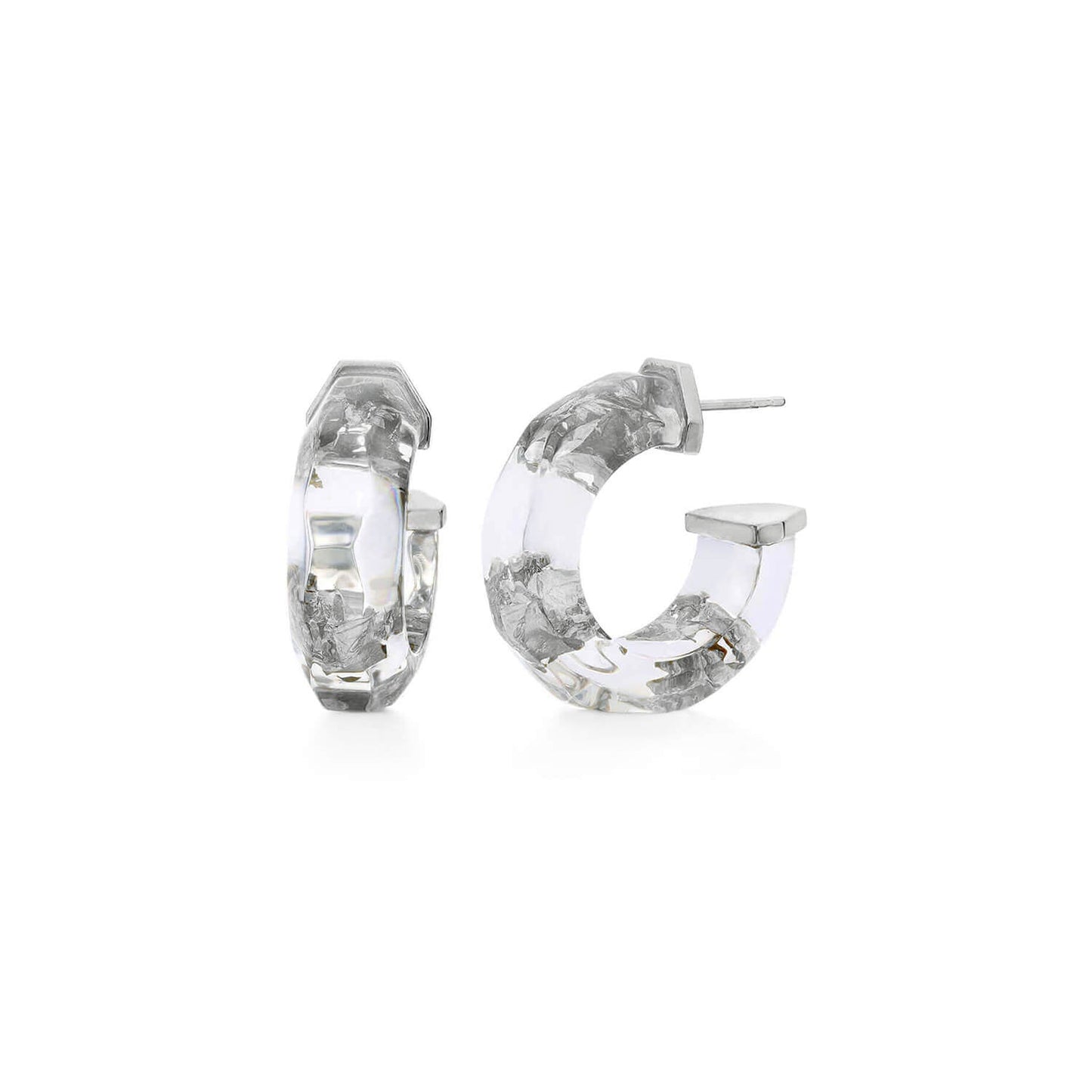 TEEK - Faceted Lucite Huggie Hoop Earrings JEWELRY TEEK GNH CLEAR-SILVER-LEAF