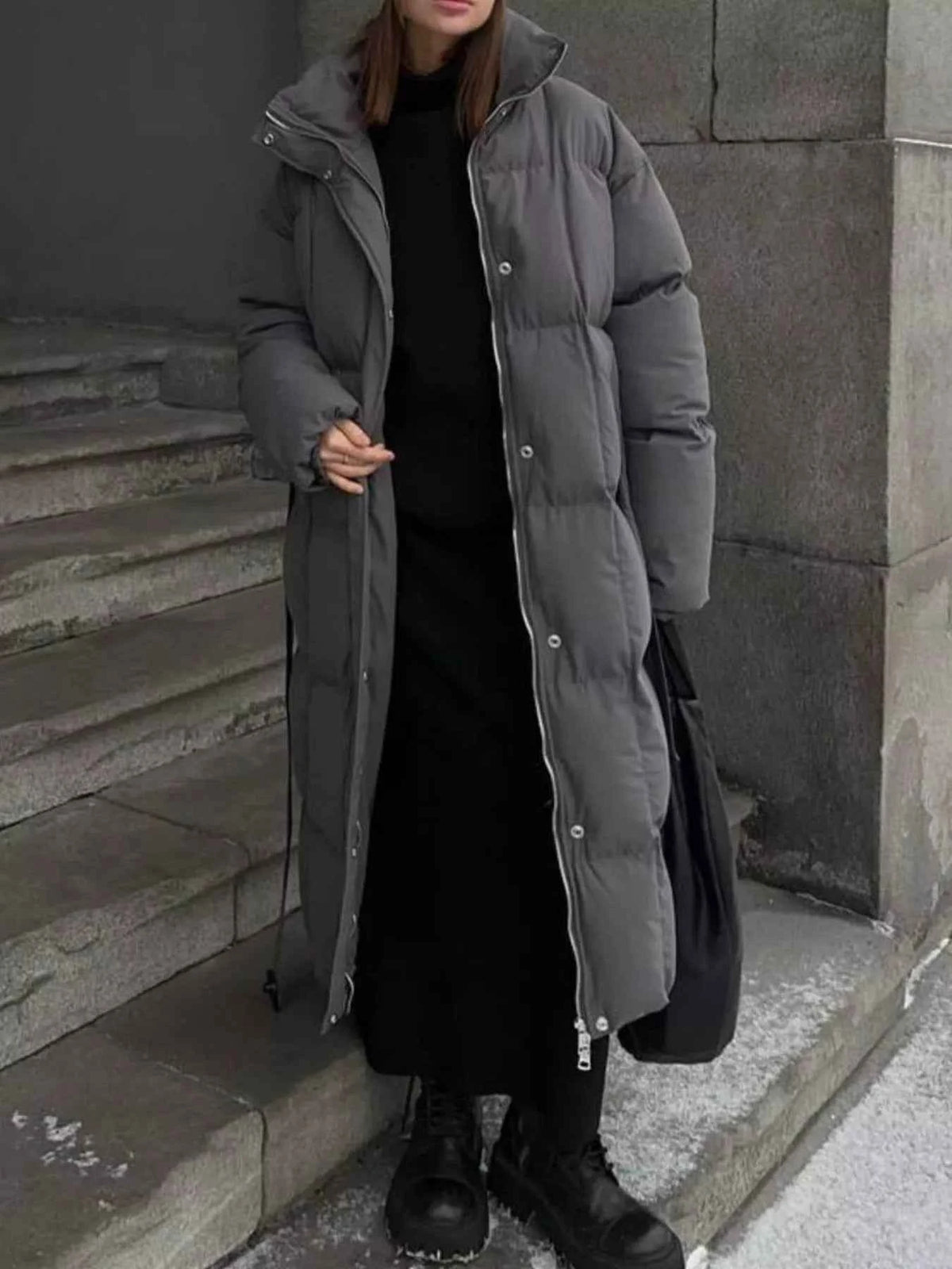 TEEK - Longline Padded Winter Belted Coat COAT TEEK Trend Dark Gray One Size