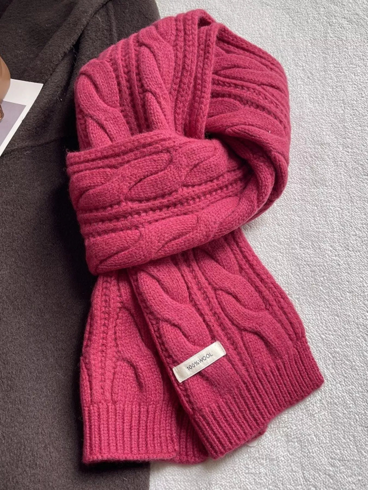 TEEK - Wool Cable Knit Winter Scarf SCARF TEEK Trend Cerise ONESIZE