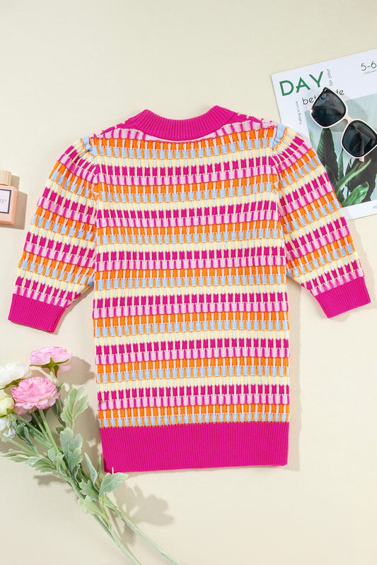 TEEK - Hot Pink Contrast Stitch Stripe Half Sleeve Knit Top TOPS TEEK Trend