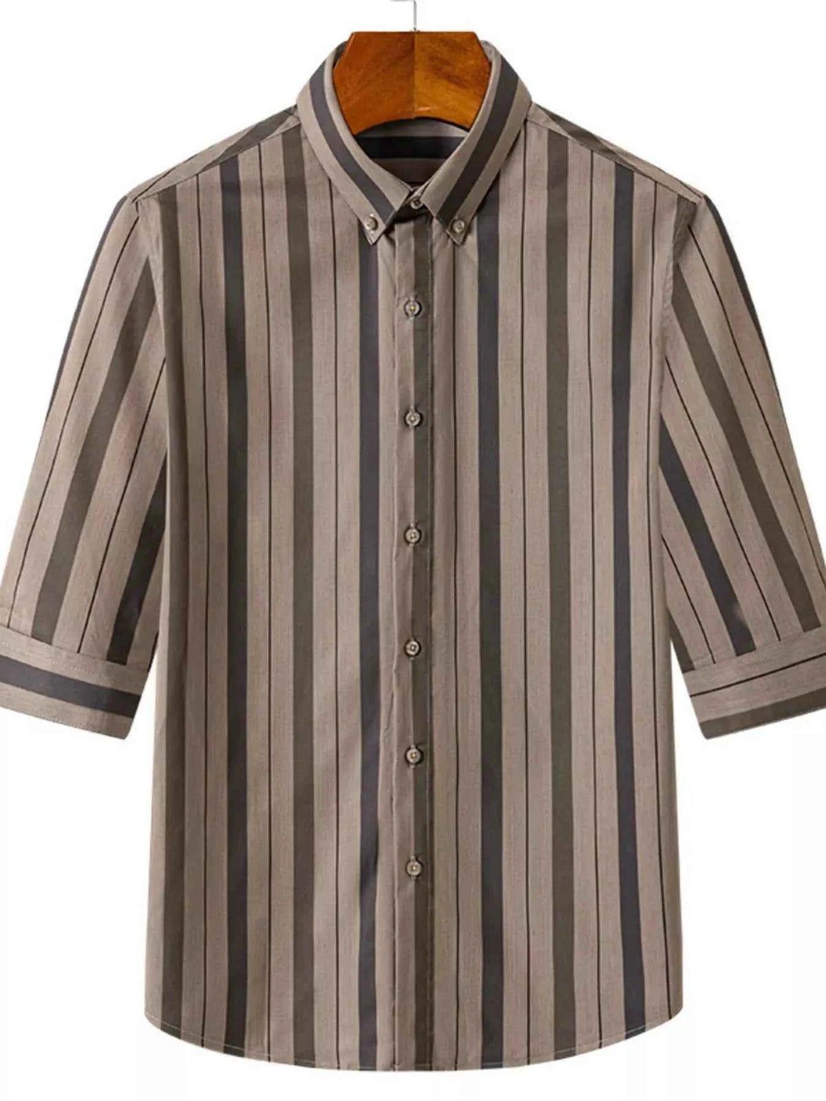 TEEK - Mens Plus Size Striped Casual Half Sleeve Shirt TOPS TEEK Trend Khaki M