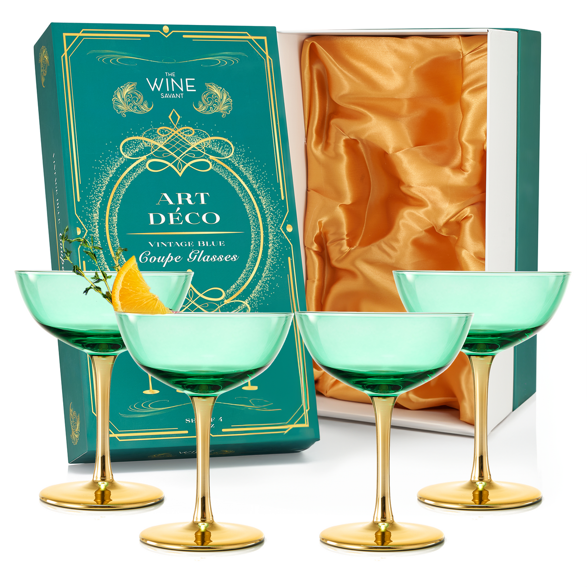 TEEK - Deco Champagne Coupe Cocktail Glassware Set HOME DECOR TEEK KS Green Coupe Set of 4