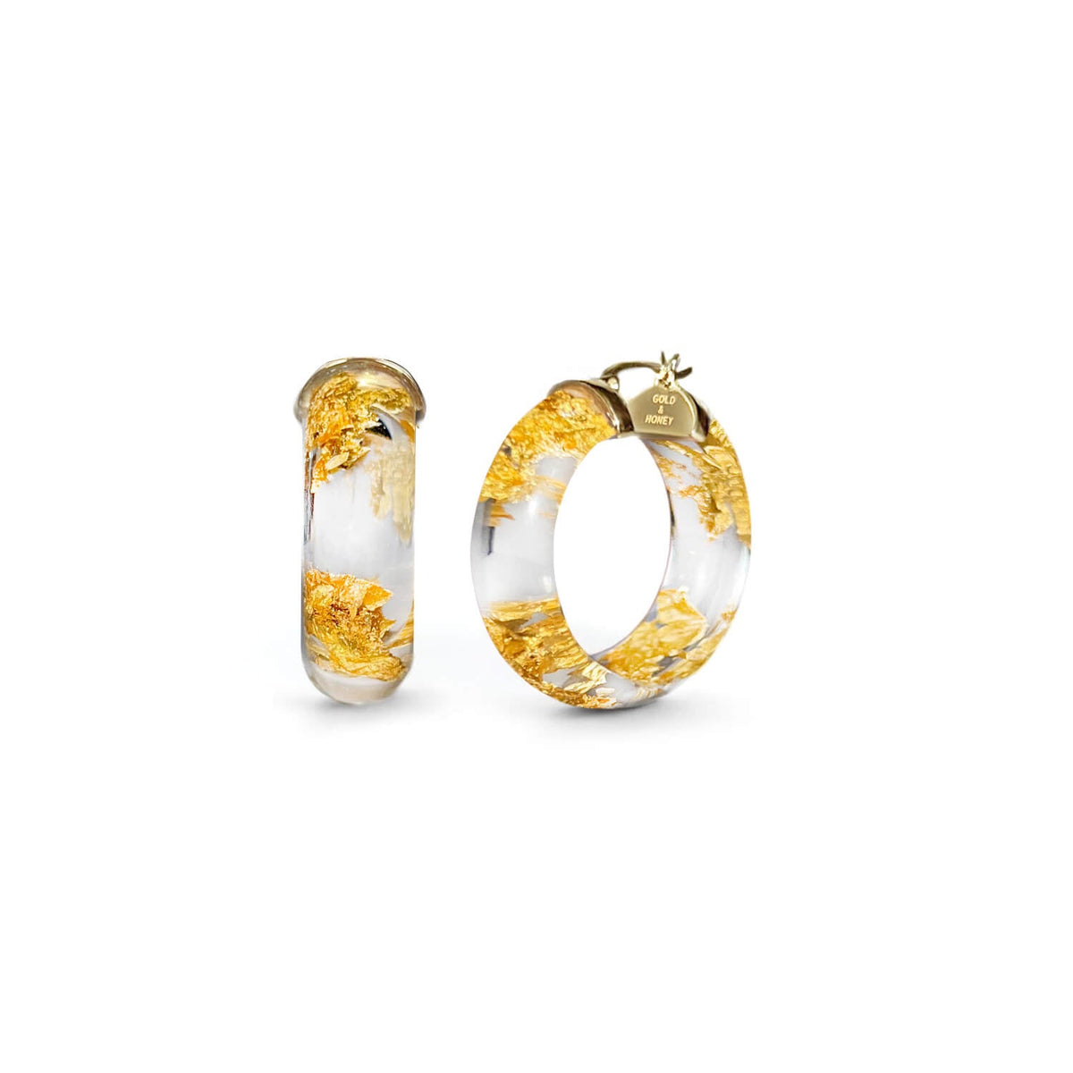 TEEK - Mini Gold Leaf Lucite Hoop Earrings JEWELRY TEEK GNH CLEAR GOLD LEAF