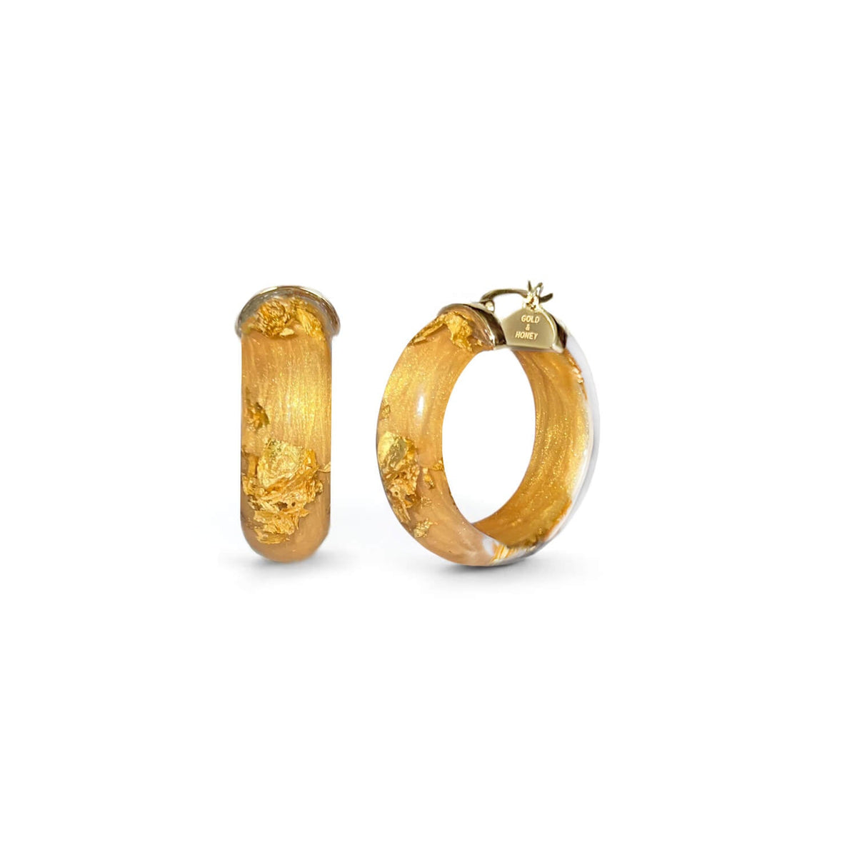 TEEK - Mini Gold Leaf Lucite Hoop Earrings JEWELRY TEEK GNH GOLDEN NUGGET GOLD LEAF