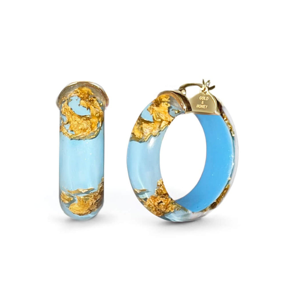 TEEK - Mini Gold Leaf Lucite Hoop Earrings JEWELRY TEEK GNH ICE BLUE GOLD LEAF