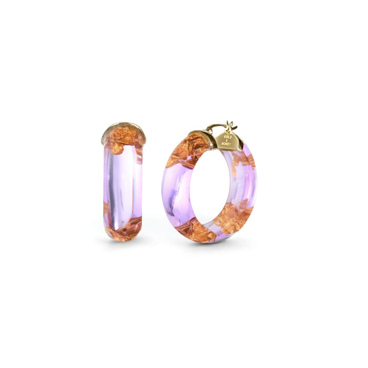 TEEK - Mini Gold Leaf Lucite Hoop Earrings JEWELRY TEEK GNH PURPLE-GOLD-LEAF