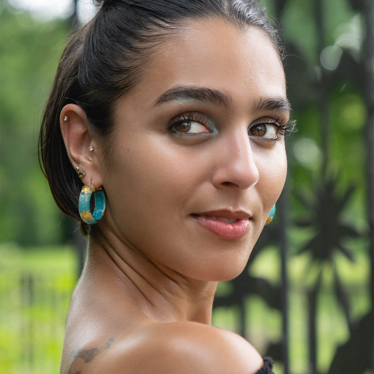 TEEK - Mini Gold Leaf Lucite Hoop Earrings JEWELRY TEEK GNH
