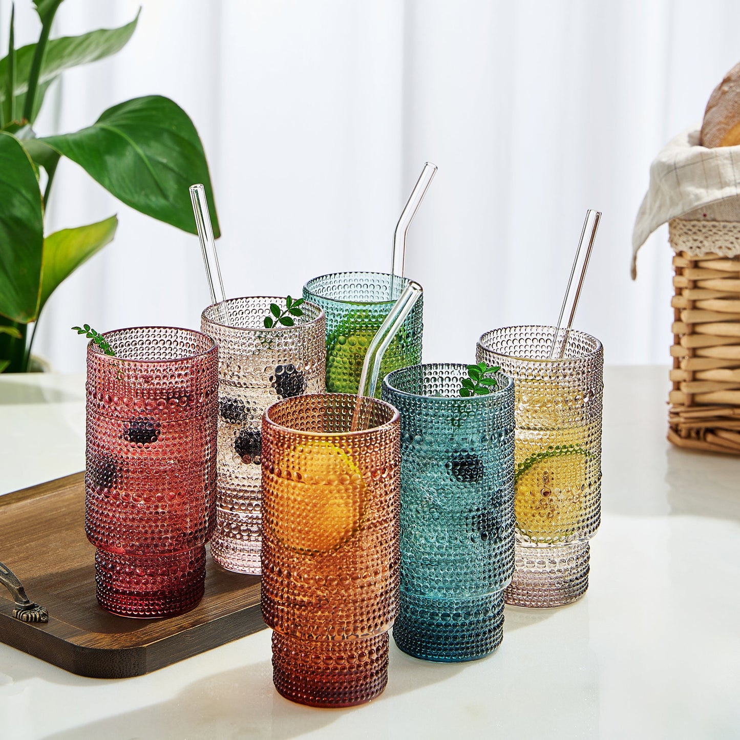 TEEK - Tonal Collins Highball Glassware Set of 6 - Glass Straws & Cleaner HOME DECOR TEEK KS