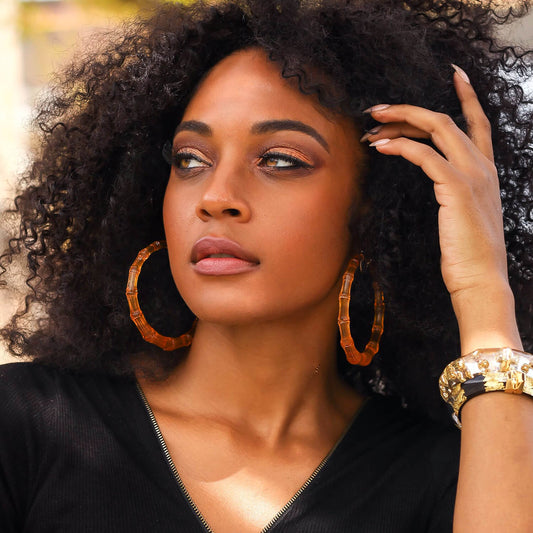 TEEK - XL Honey Lucite Bamboo Hoop Earrings JEWELRY TEEK GNH