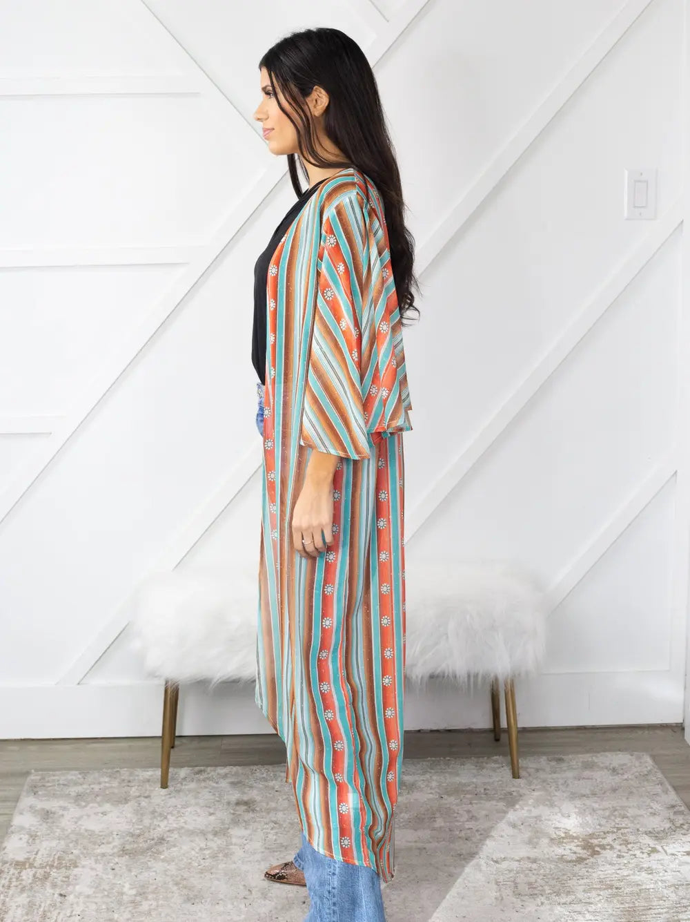 TEEK - Squash Blossom Obsessed Turquoise Serape Kimono Duster SHAWL TEEK RRRB