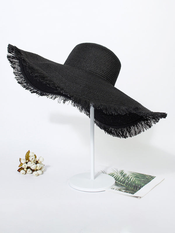 TEEK - Large Brim Braided Fringe-Brimmed Straw Hat HAT TEEK K Black