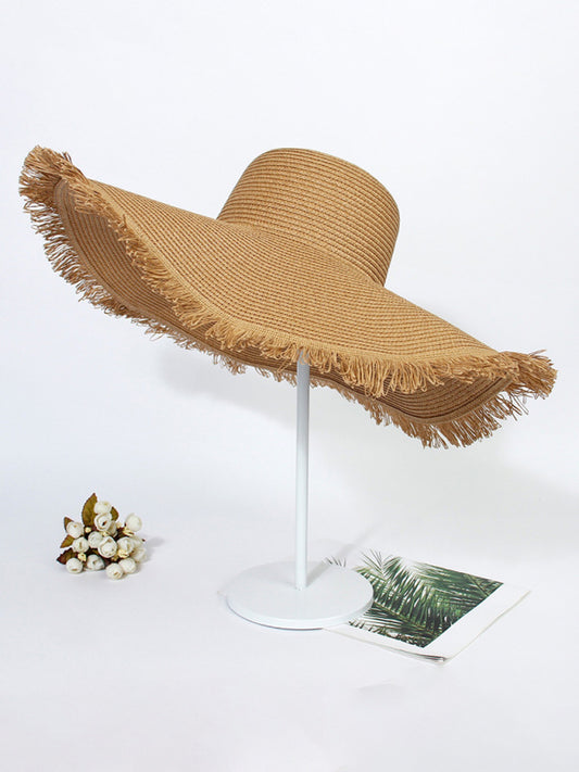TEEK - Large Brim Braided Fringe-Brimmed Straw Hat HAT TEEK K Khaki
