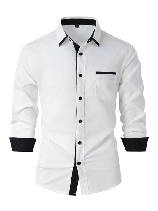 TEEK - Mens Color Block Business Slim Long Sleeve Shirt TOPS TEEK K White XXL