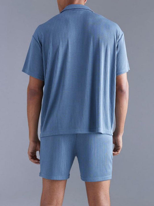TEEK - Blue Short-Sleeved Shorts Two-Piece Mens Loungewear Set SET TEEK K