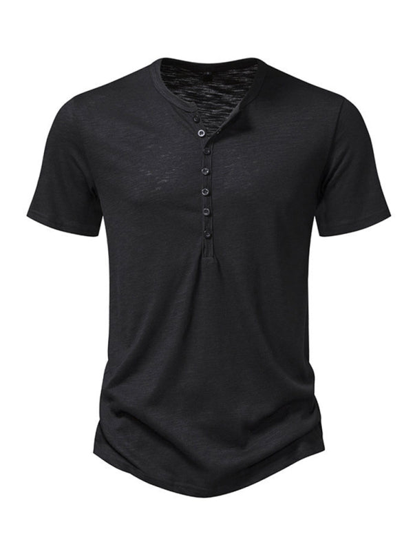 TEEK - Mens Henley Casual Short Sleeve T-Shirt TOPS TEEK K Black S