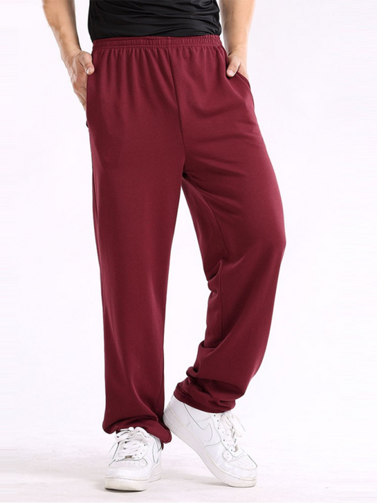 TEEK - Mens Straight Solid Color Loose Trousers PANTS TEEK K Wine Red S