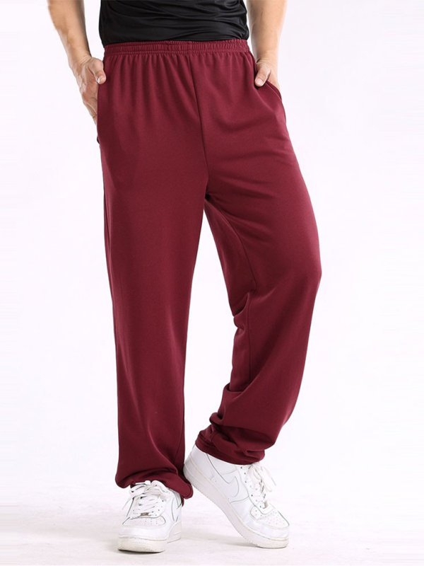 TEEK - Mens Straight Solid Color Loose Trousers PANTS TEEK K Wine Red S 