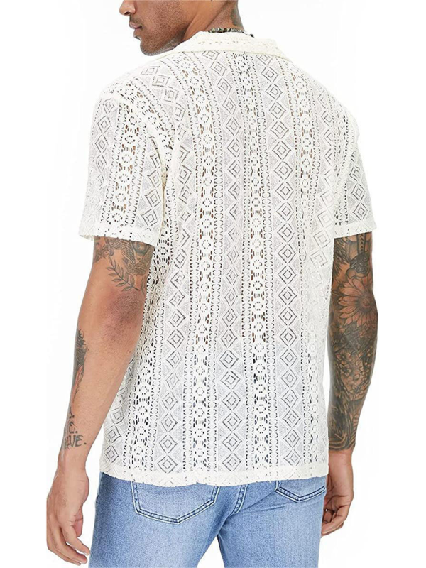 TEEK - Mens Lace Floral Buttoned Short-Sleeved Shirt TOPS TEEK K   