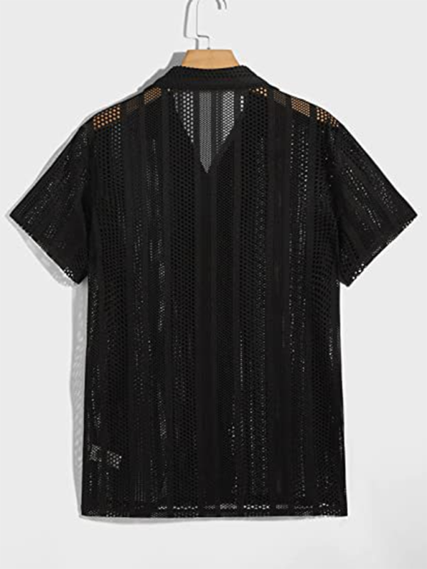 TEEK - Mens Buttoned Knitted Short Sleeve Shirt TOPS TEEK FG Black S 