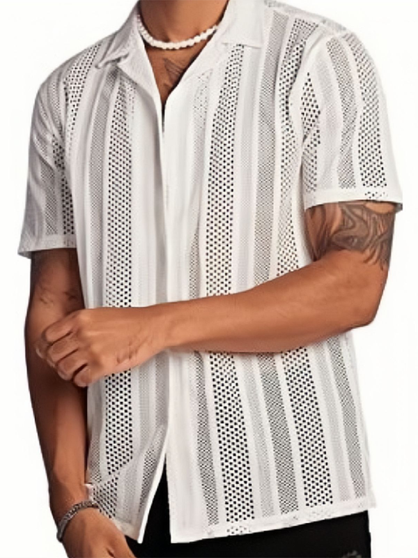 TEEK - Mens Buttoned Knitted Short Sleeve Shirt TOPS TEEK FG White S 