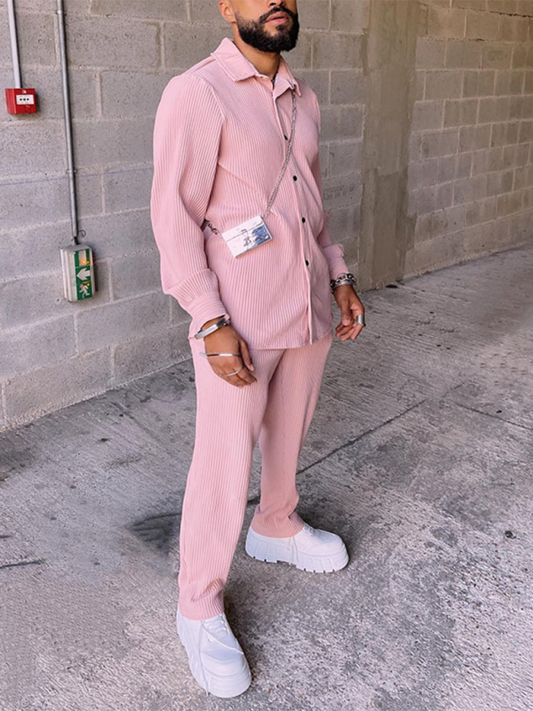 TEEK - Pink Mens Long Sleeve Corduroy Pants Suit SET TEEK K