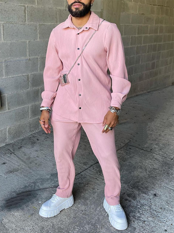 TEEK - Pink Mens Long Sleeve Corduroy Pants Suit SET TEEK K