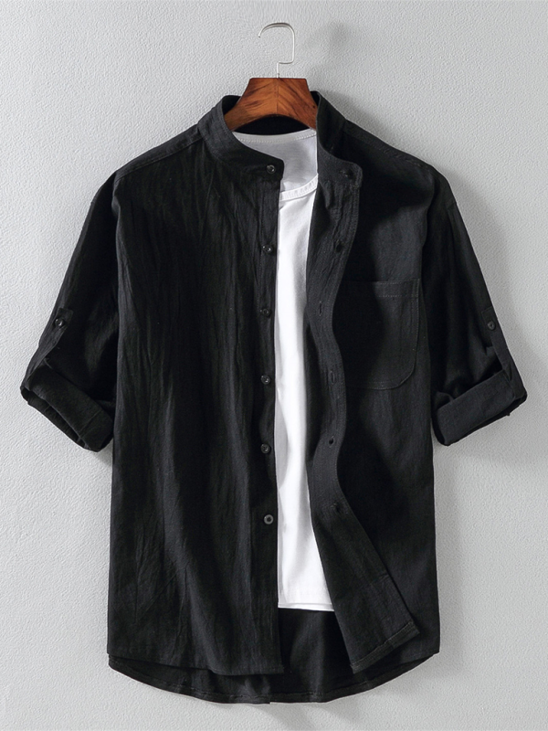 TEEK - Mens Solid Color Collar Short Sleeve Shirt TOPS TEEK K Black M