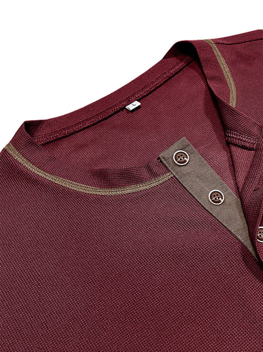 TEEK - Mens American Vintage Henley Collar Short Sleeve T-Shirt TOPS TEEK K