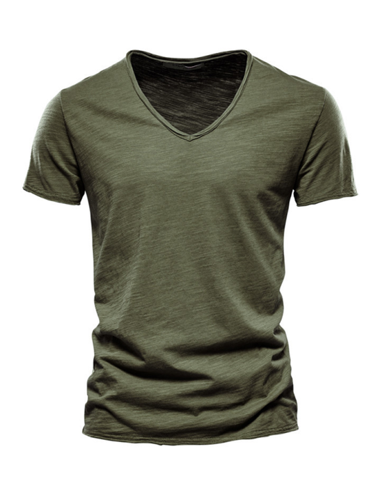TEEK - Mens Slub Cotton V-Neck Short Sleeve T-Shirt TOPS TEEK K Olive Green S