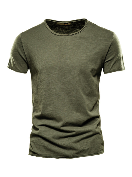 TEEK - Mens Slub Cotton Round Neck Short Sleeve T-Shirt TOPS TEEK K Olive Green S