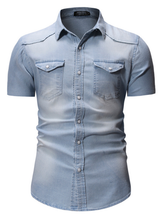 TEEK - Mens Denim Pocket Short Sleeve Shirt TOPS TEEK K Clear blue M