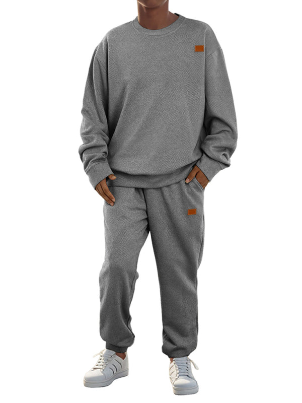 TEEK - Mens Sports Casual Crew Neck 2pc Sweatsuit SET TEEK K Grey S